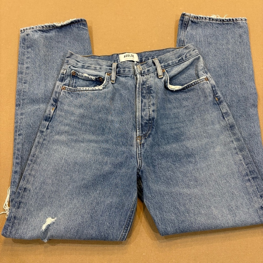 AGOLDE 90s Mid Rise Straight Leg Distressed Jeans Light Wash Size 27 - Picture 4 of 14